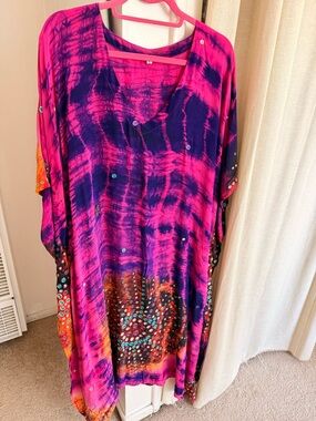 Sunchild Hot Pink & Purple Tie-Dye kaftan